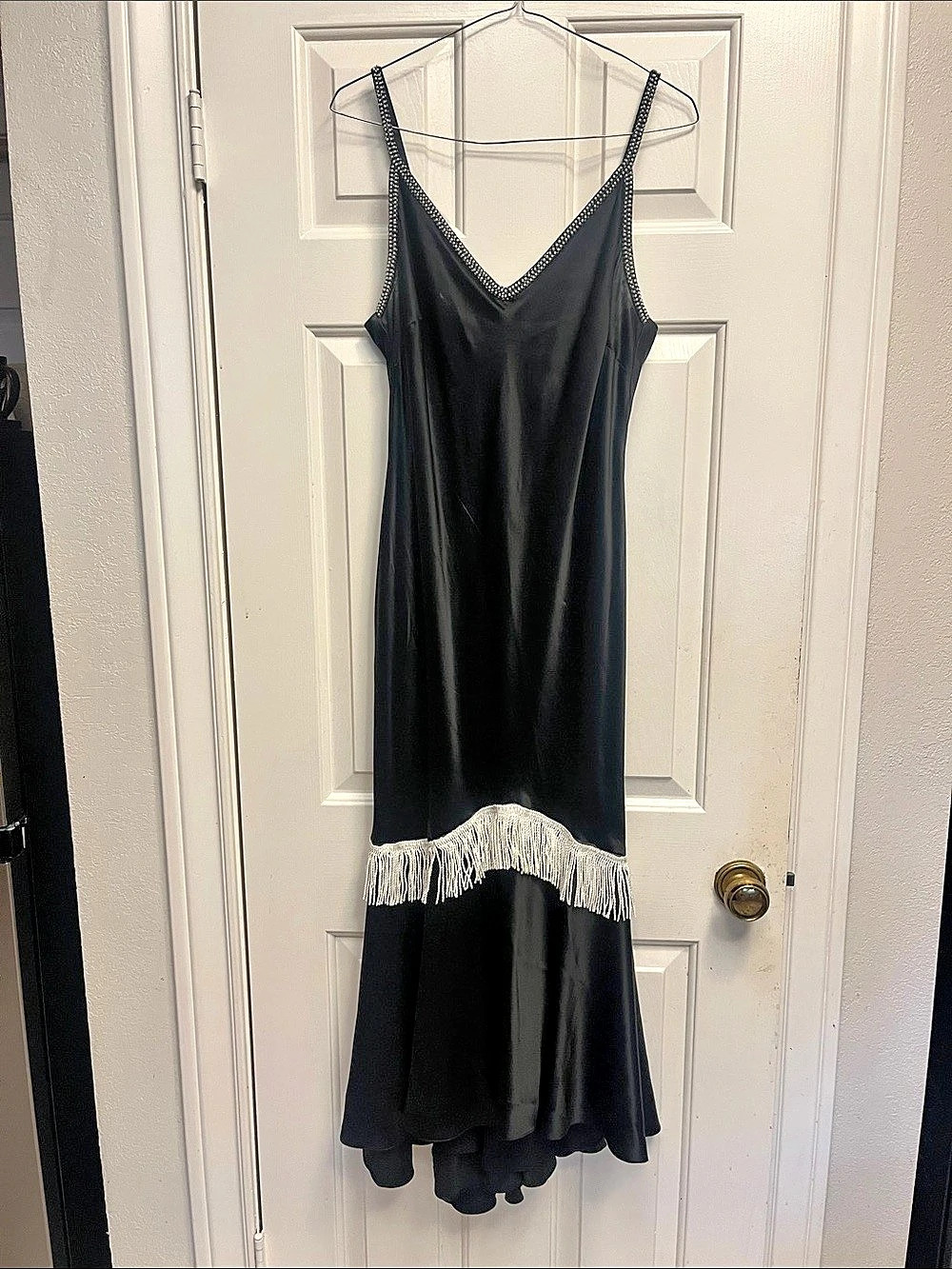 Lauren Ralph Lauren Black Beaded Fringe Maxi Dress Size 12 Like New